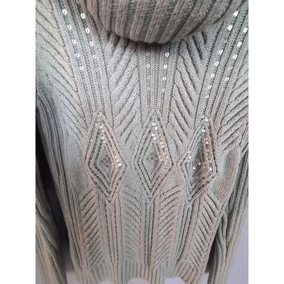 Talbots Sweater Womens SP Green ‎ Cable Knit Turtle Neck Cotton Sparkle Pullover - Picture 3 of 10